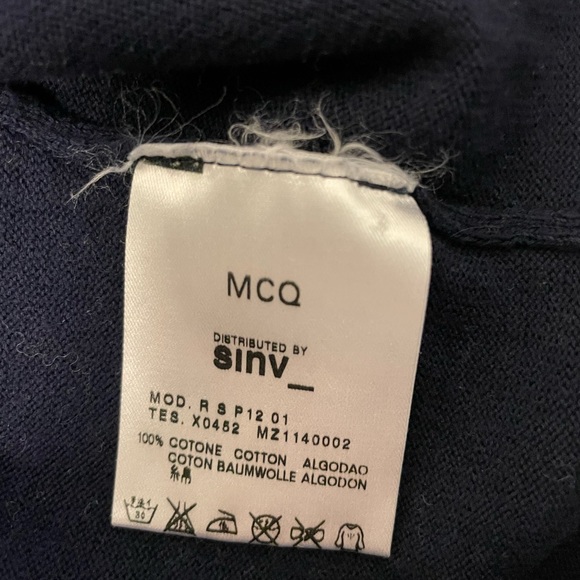 McQ by Alexander McQueen Tipped Johnny Collar Cotton Polo Sweater in Navy Size L - Picture 6 of 8